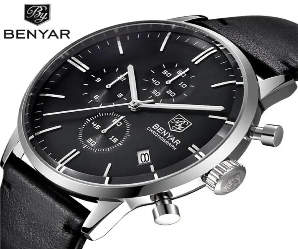 Benyar Fashion Chronograph Sport Mens Watches Top Brand Luxury Quartz Watch Waterproof Clock Male Hour Relogio Masculino278Q6848674