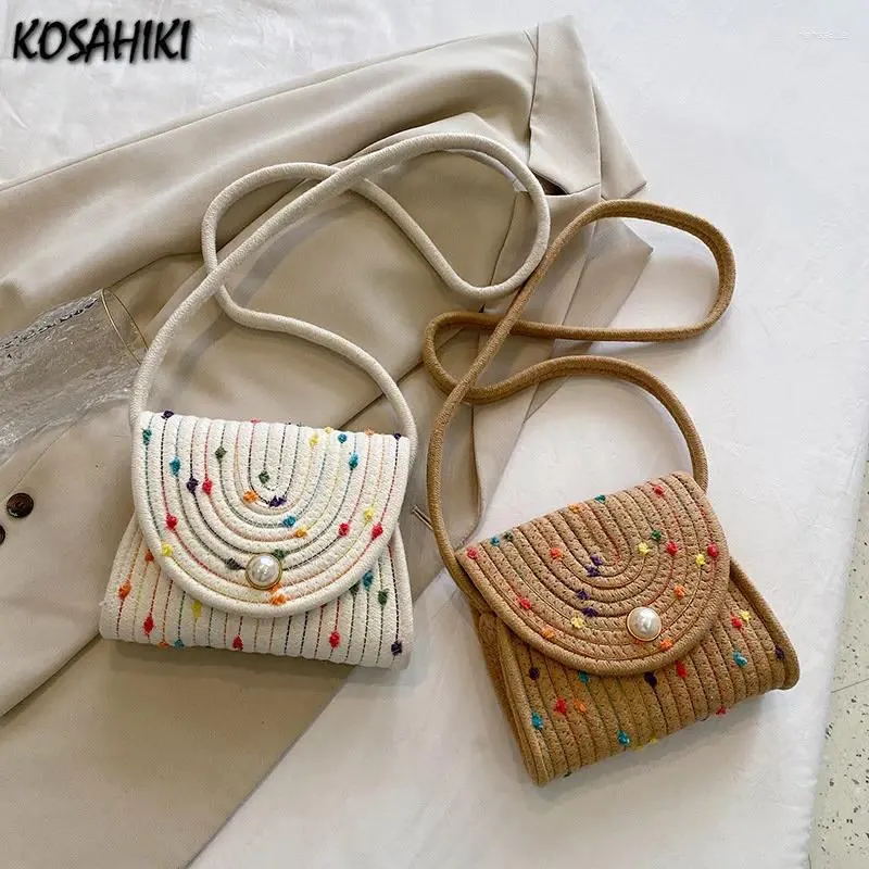 Kvällspåsar japanska streetwear kvinnor virka axel vintage trendiga casual crossbody väska söt alla matcher y2k estetik fairy mini