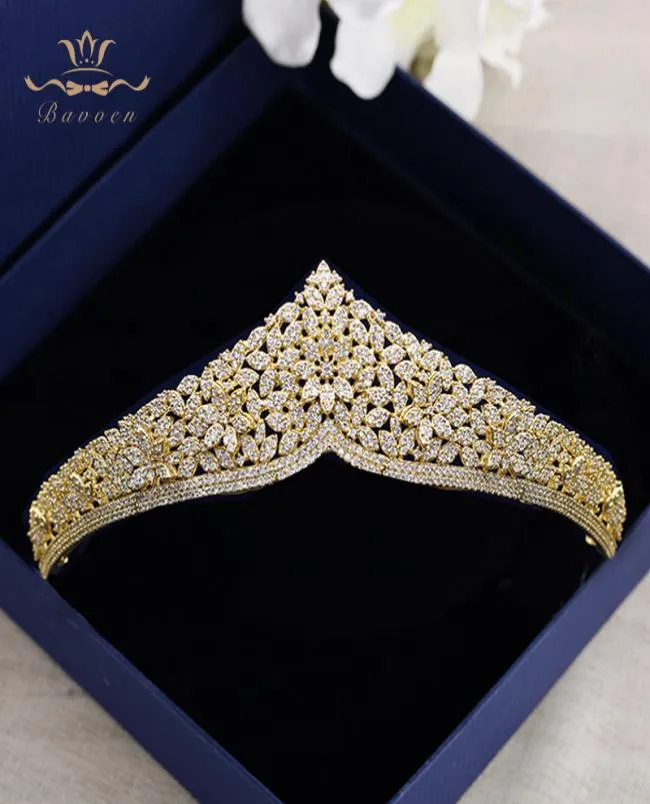 Top Quality European Brides Gold Flower Zircon Hairbands Crystal Tiara Crowns Wedding Hair Accessories Birthday Gift T1906288121572