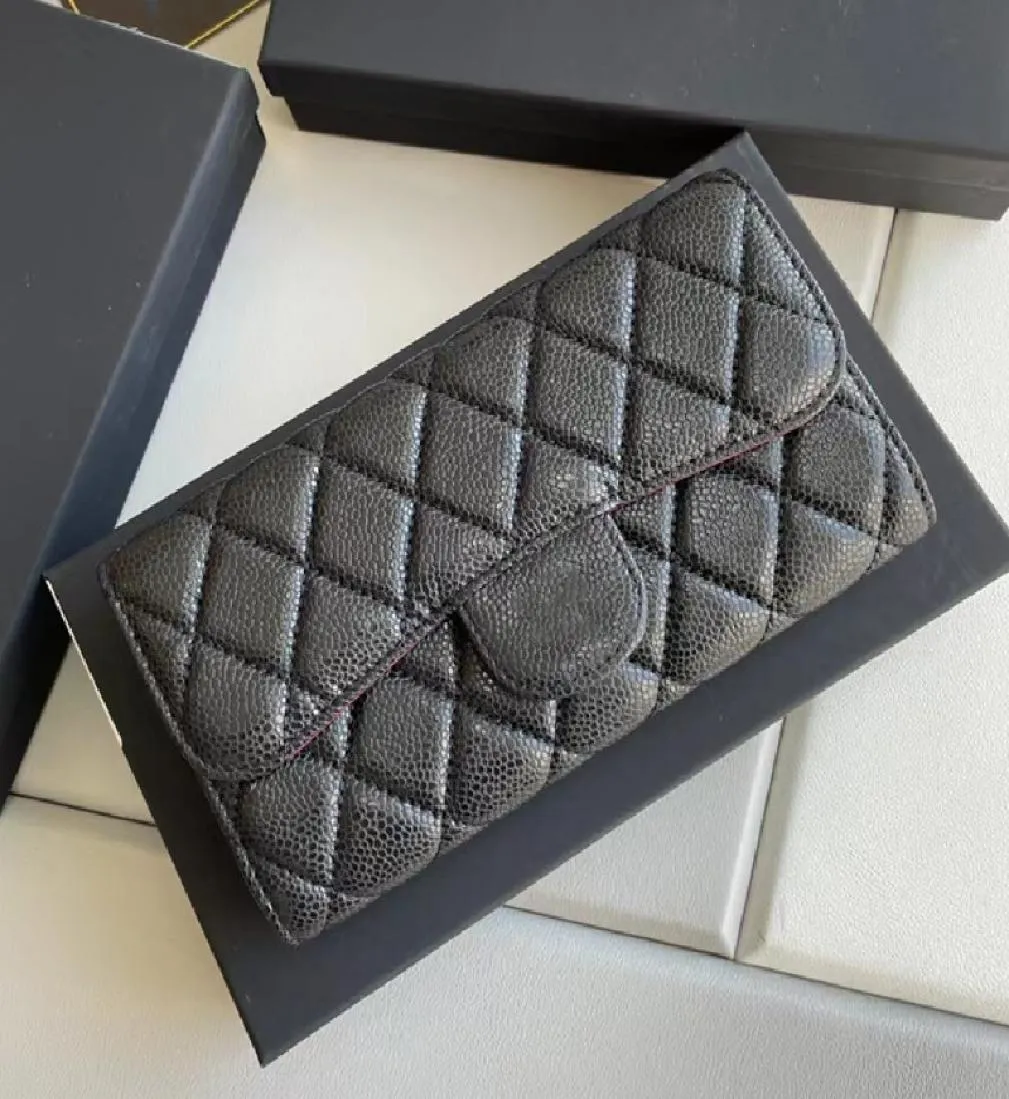 5a top designer merk Wallets Originele hele damesleer Leer Meerkleurige lange portemonnee Classic Mode Caviar Card Holder Credit C5097838