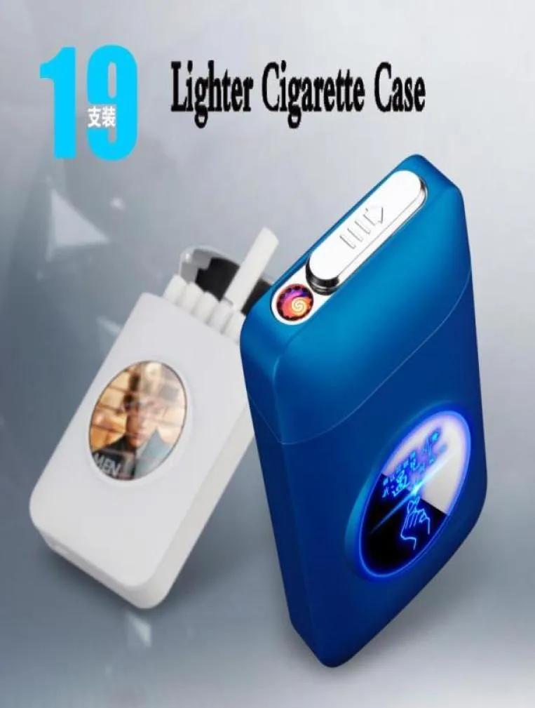 New Metal Cigarette Case Lighter Rechargeable With USB Electric Lighter LED Capacity Logo Custom