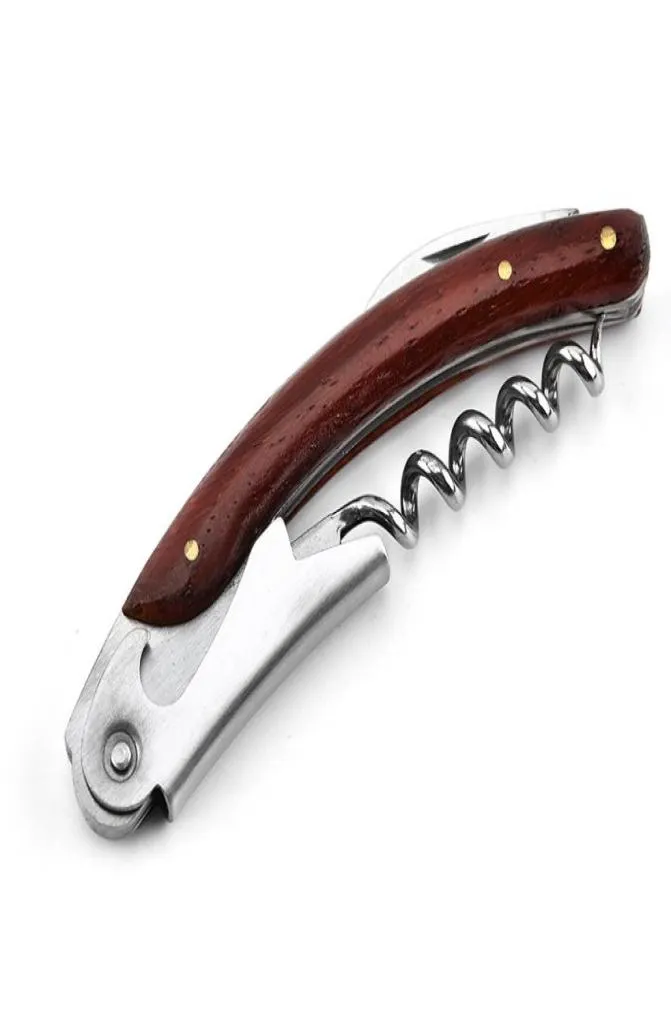 Nonslip Wood Handle Corkscrew Knife Pull Tap Double Hinged Red Wine Opener Metal Beer Bottle Opener Kitchen Bar Waiter Tool Gift 4384046