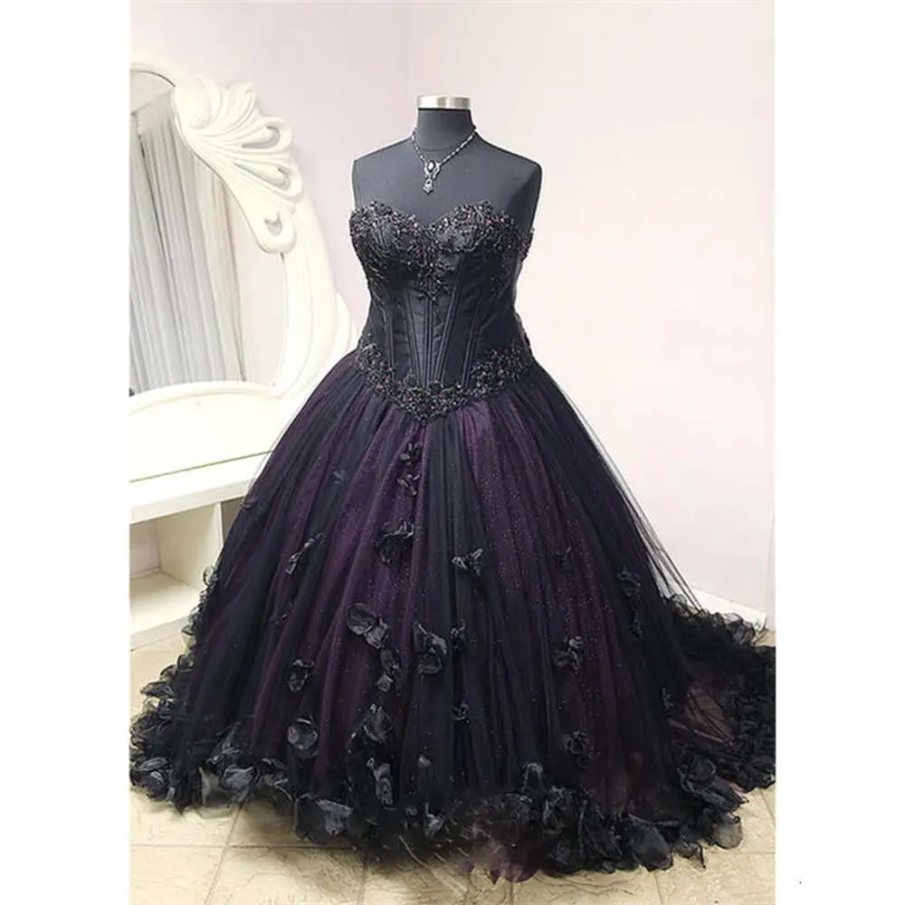 Black And Prom Masqurad Gothic Purpl Drsss 3D Floral Appliqud Badd 2022 Womn Vintag Historical Victorian Corst Swthart Evning Gowns Lac Plus