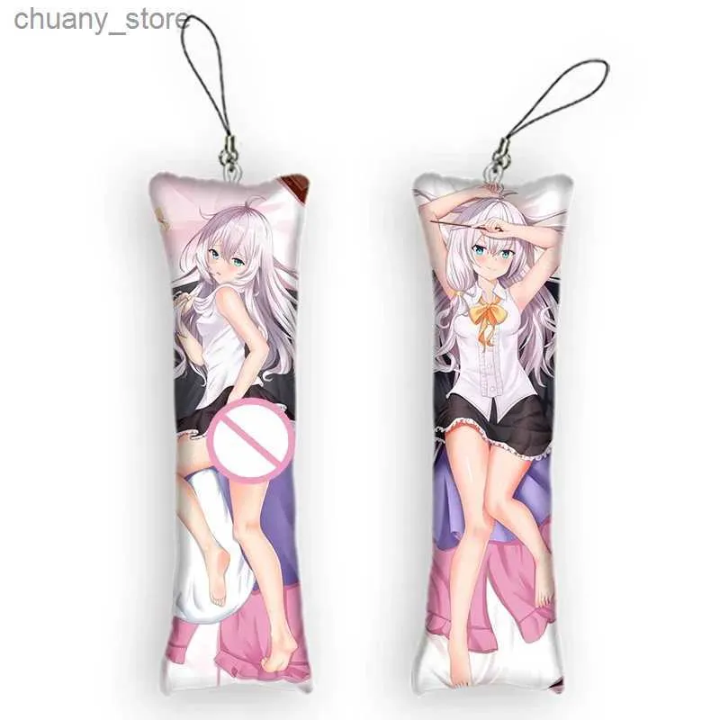 Keychains Lanyards Wandering Witch The Journey of Elaina Dakimakura Mini Keychain Ashen Witch Elaina Anime Body Key Chain Phone Pendant Y240417