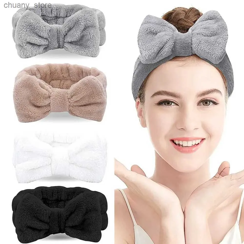 Pannband spa pannband båge hårband kvinnor ansiktsmakeup huvudband mjuka korallfleece headwraps för duschtvätt ansikte hårtillbehör y240417