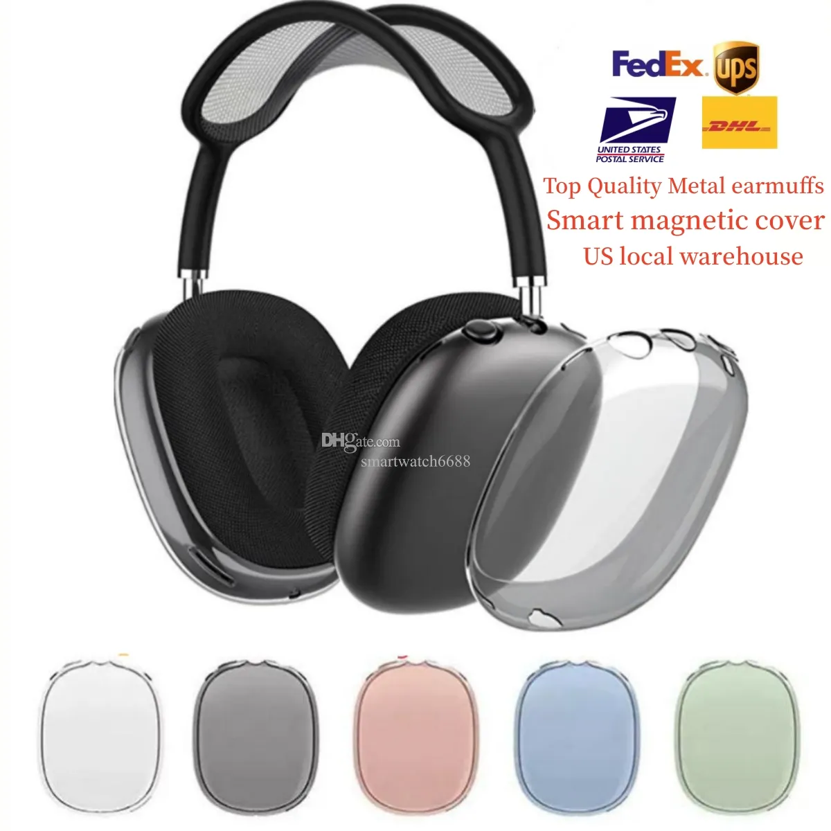 Pour AirPods Max Bluetooth Accessoires Accessoires AirPodpro Max Eacte sans fil de qualité supérieure ANC Metal Earmuffs Silicone Anti-Drop Case de protection