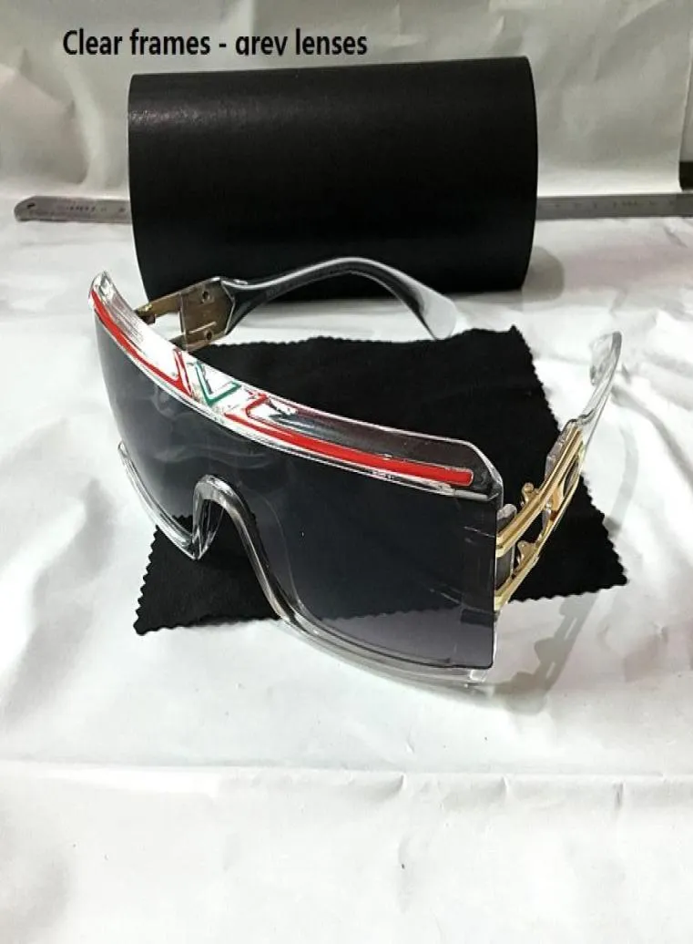 ブランドサングラスマンビッグフェイスサングラス長方形のメガネには黒い革の箱が含まれていますクリアグレーサングラス4978095