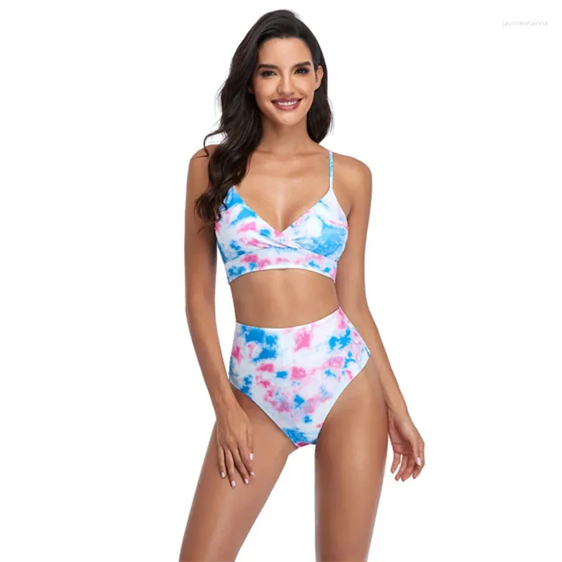 Costumi da bagno femminile sexy tintura tintura bikini set in vita alta donna costume da bagno femminile da bagno a v-torto costume da bagno boccini bibicini trajes de bano