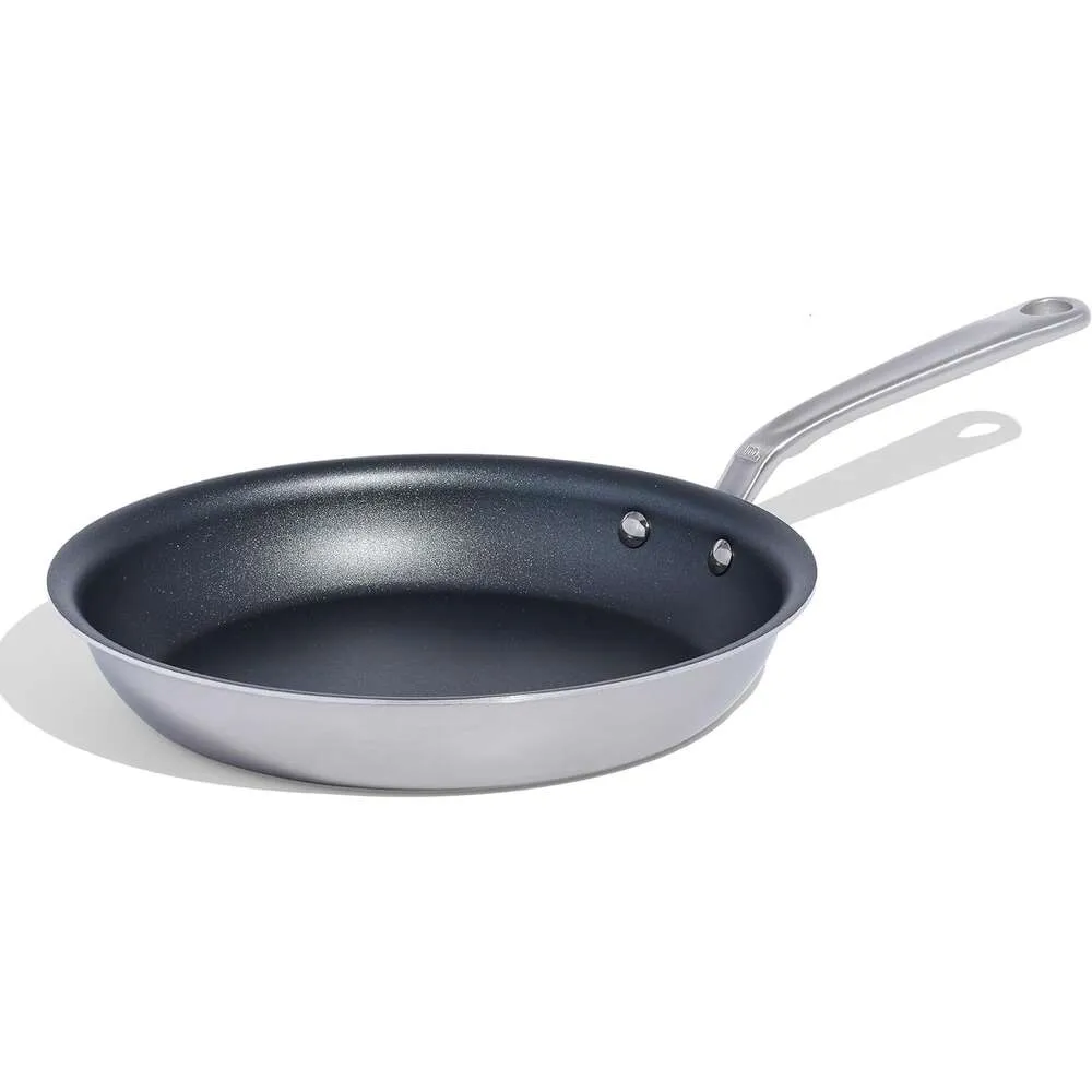 Feito em utensílios de cozinha 30.48 cm de fritadeira sem pau com tampa - pfoa grátis - aço inoxidável de 5 camadas - panelas italianas profissionais - compatíveis com indução (porta azul)