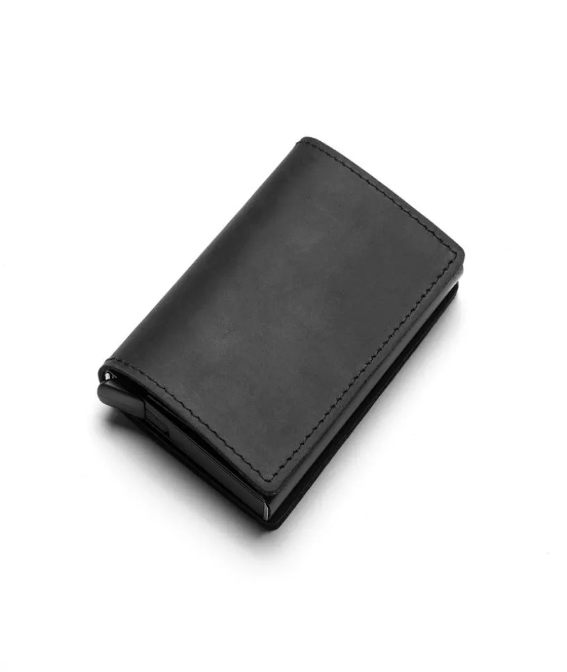 Smart Wallet 2021 Boîte du support de vol en cuir authentique Popup d'embrayage mince pour les affaires Men5071411