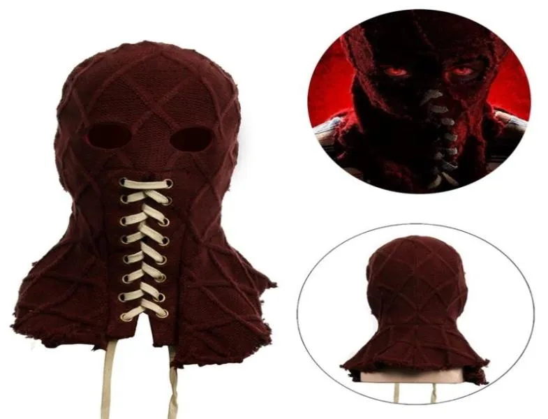 Movie BrightBurn full Head Red Hood Cosplay Scary Horror Creepy knitted Face Breathable Mask Halloween Props 2206117653137