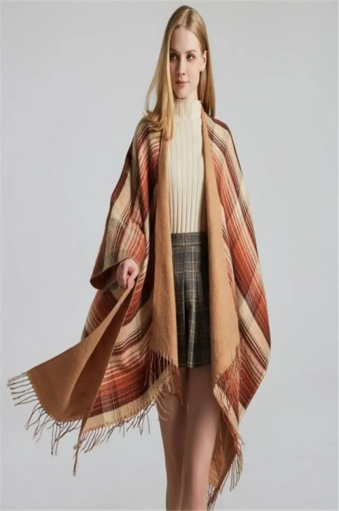 Classic Color Plaid Shawls Cashmere Tassel Wraps Scarves Thick Warm Split Pashmina Lady Autumn Winter Outdoor Shawl2273591