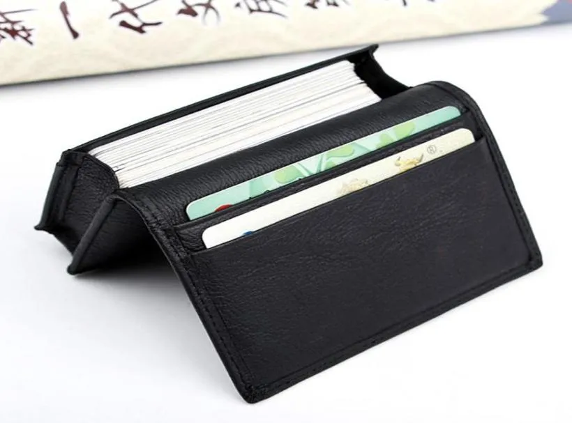 Card Holders Men Black Leather Expandable ID Business Cards Holder Wallet Case7270666
