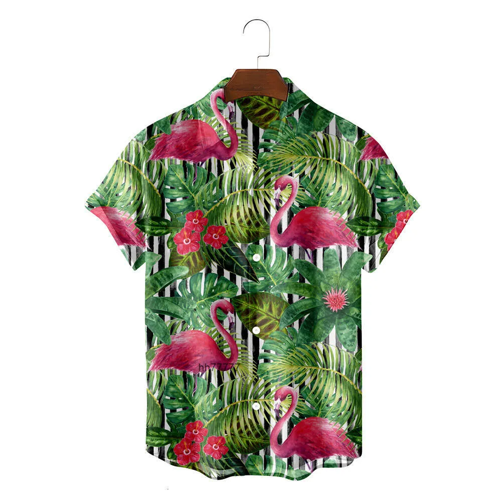 Topontwerp herenjassen stap in meike duo xiapi 2023 nieuwe zomerheren los 3d flamingo Hawaiiaans shirt met korte mouwen