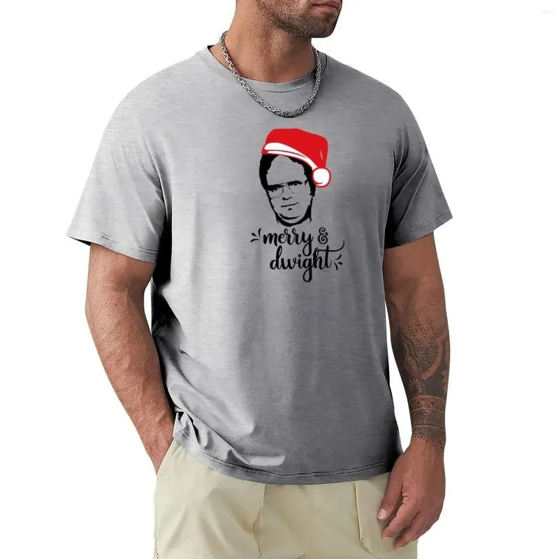 Polos masculinos Merry Dwight the Office Christmas Schrute Papai Noel Hat T-Shirt Graphics Tam camiseta para homens