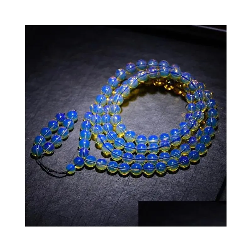 Beaded Natural Amber Bracelet Domi Water Purification Blue Pearl 108 Beads Stone Bracelets For Men And Women 240402 Drop Delivery Jewe Dhwcb