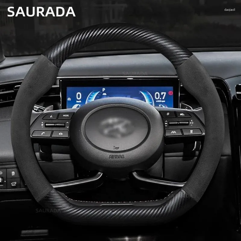 Steering Wheel Covers PU Leather Car Cover Auto Accessories Tucson NX4 Elantra 2024 Sonata 10th 38cm