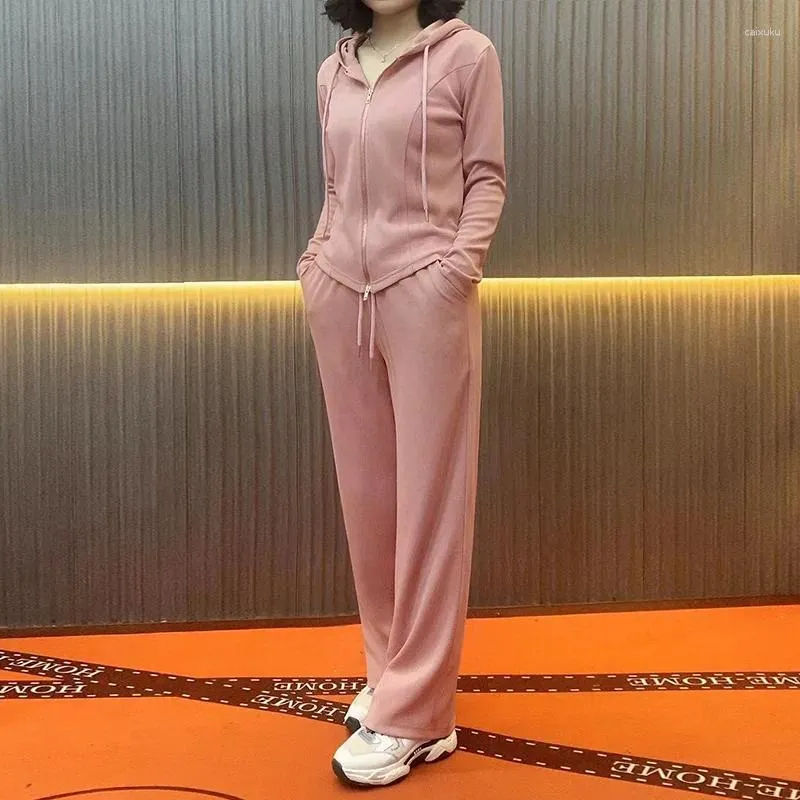 Women's Two Piece Pants Female Home Suit Autumn Fashion Soft Casual Pullover Tops And Knitted Pant Homewear Ladies Solid Women Set G484