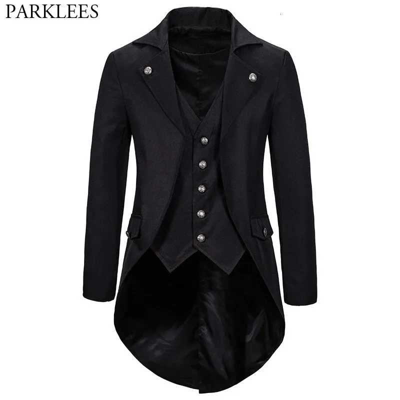 Gothic Victorian Tailcoat Jacket Men Steampunk Medieval Cosplay Costume Male Pirate Renaissance Formal Tuxedo Coats 2XL 240409