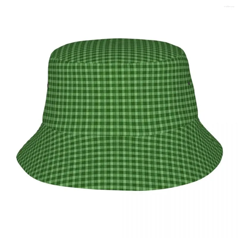 Bérets Green Plaid Bucket Hat Intérieur Design Interior Chapeaux de pêcheurs décontractés pour une Visor imprimé de la rue à la rue à l'unisexe