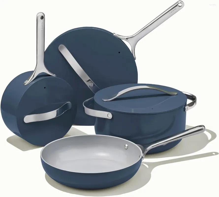 Cookware Set 12 -Piece Caraway Nonstick Ceramic Set - Navy PTFE PFOA Gratis ugn spoVetop Safe