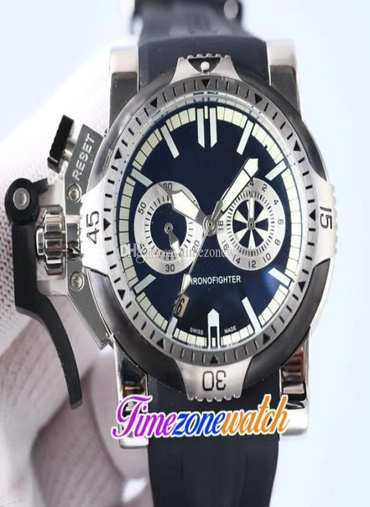 New Chronofighter White Inner Black Dial Quartz Chronograph Mens Watch Left Hand Two Tone Steel Case Rubber Strap Stopwatch Watche6241333