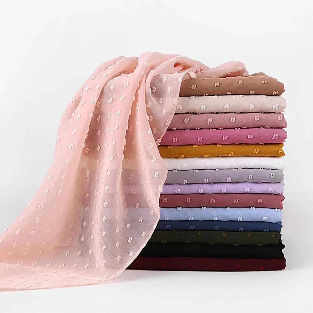 70*175cm Pom Chiffon Design Hijab Scarf Shawl Wrap Muslim Headband Long Women Scarves Fashion Veil Islam Headscarf 240402