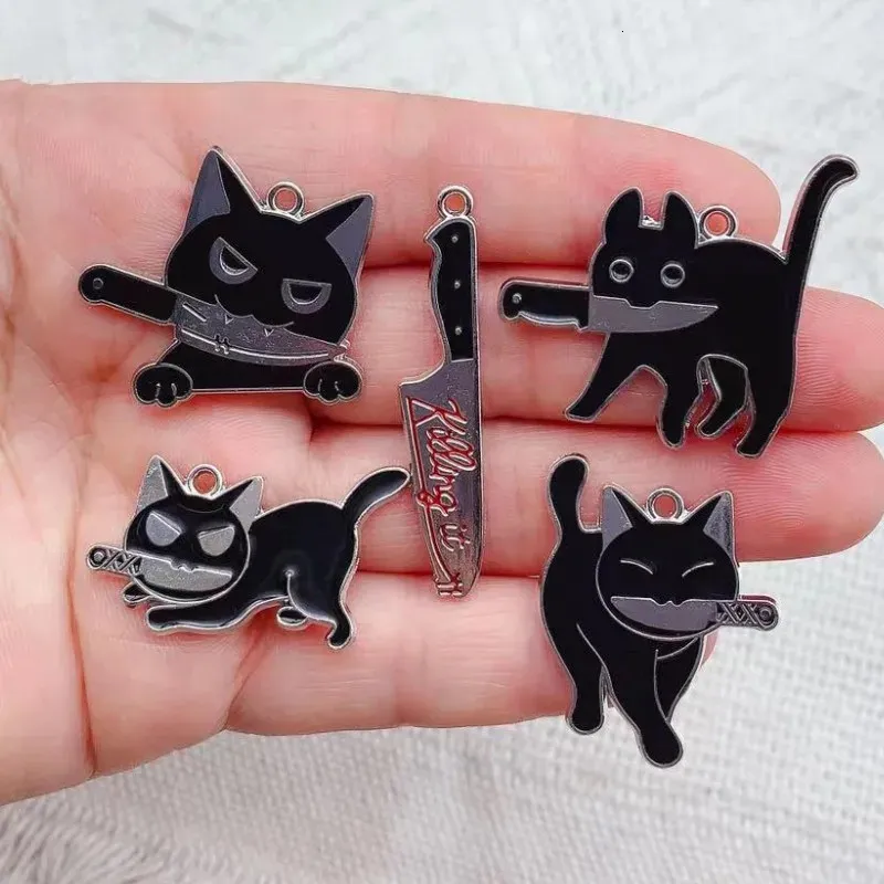 10 pezzi Enamel Halloween Killers Cat Charm per i gioielli che producono accessori per la collana a ciondolo per orecchini Accessori per forniture fai -da -te 240408