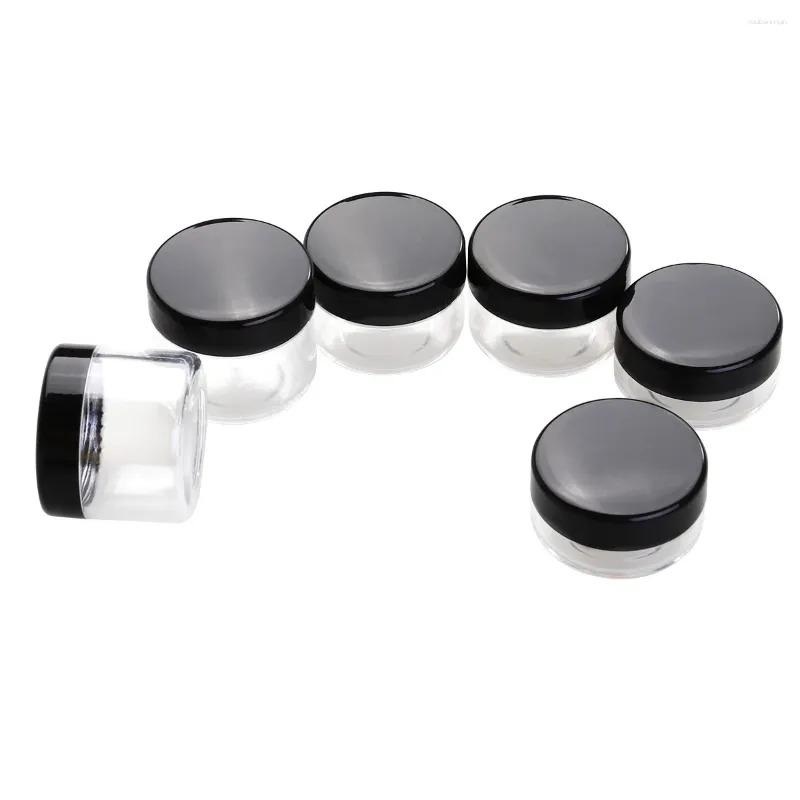 Bottiglie di stoccaggio 6pcs Vento Clear BODAY Black Lid Plastic Sample Contenitori 15/10/20 Gram Ponotece