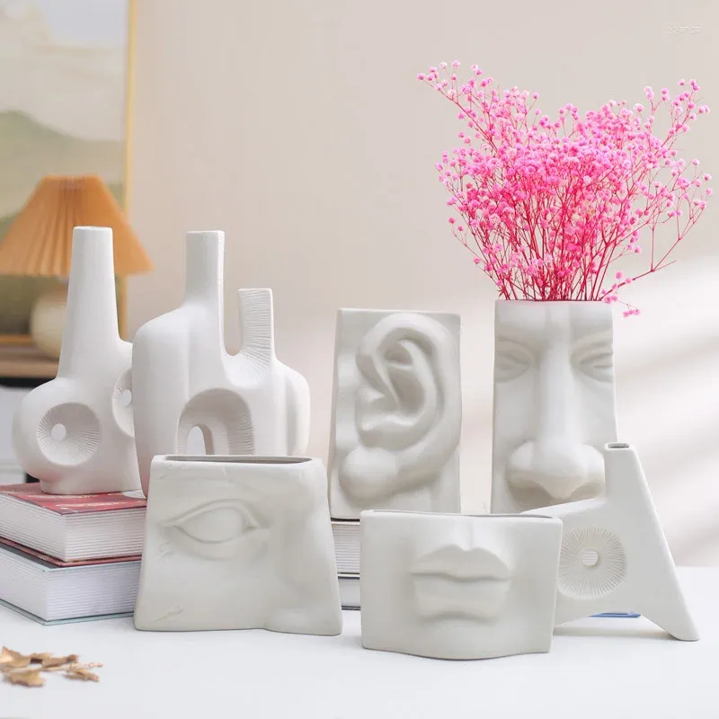 Jarrones North European Ceramic Vase Modern Simple Art Home Decor Ornaments Creative Facial Características faciales Arreglos de flores hidropónicas