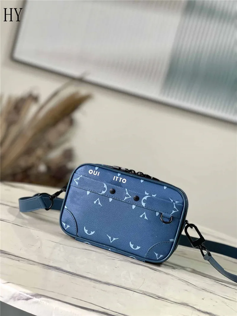 Designer Luxo Alpha Waterable Wallet NV Bag M82801 Bolsa de couro azul 7A Melhor qualidade