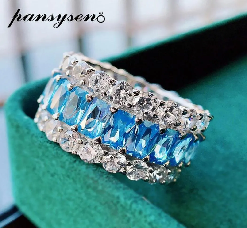 Arrivo Eternity Full Stones Anelli di dito per donne uomini solidi 925 Sterling Sterling Aquamarine Emerald Gemstone Ring Cluster9745772