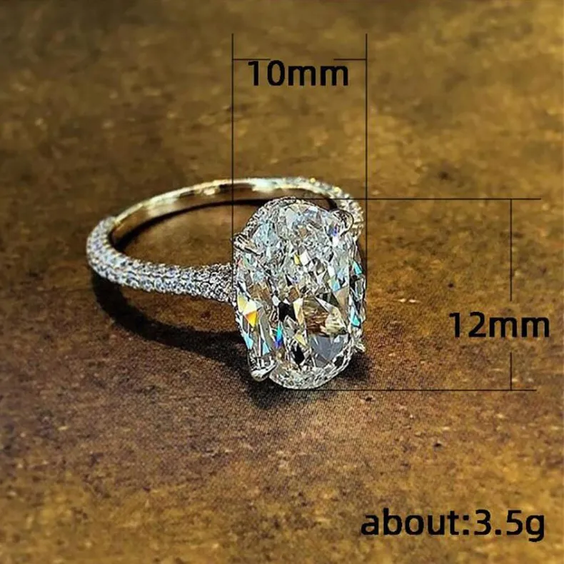 En kaliteli vintage oval kesim 4ct laboratuvar mossen elmas vaat yüzüğü 925 STERLING Gümüş Nişan Düğün Bandı Moissanite Yüzükler Kadın Mücevherleri