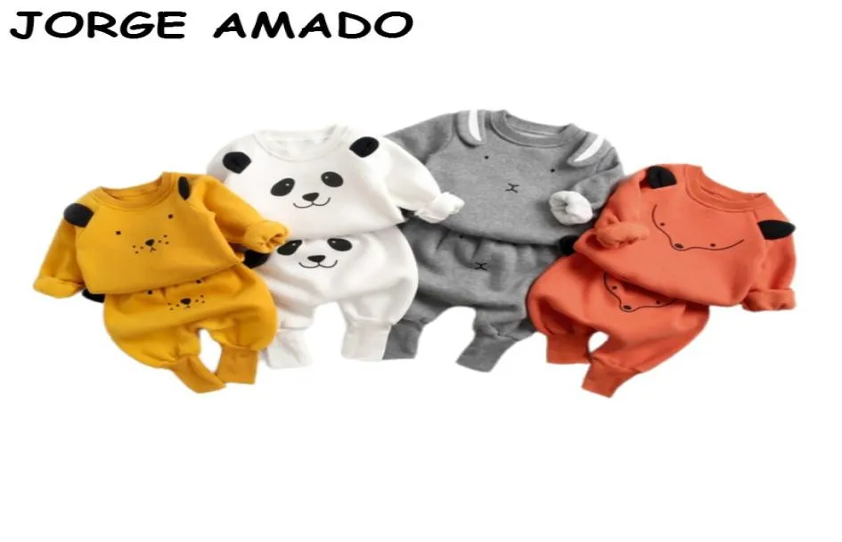 2020 Autunno inverno nuovi set per bambini Girls Boys Cotton Hoodieharem Pants Animal Abite spesse abiti da neonato vestiti per bambini E81633016147