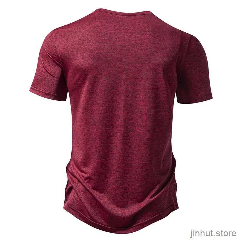 T-shirts masculins Nouveaux hommes d'été Formation à manches courtes T-shirt décontracté Henry Necy Solide T-shirts Dry T-shirts Basic Gym Running Fitness Top Tees