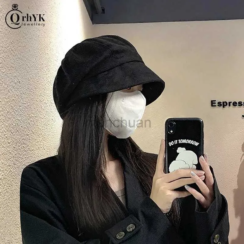 Beralar Retro Renkli Kadın Bere Şapka Sonbahar Kış Sloughy Fisherman Cap Fashion Girls JK Koreli sekizgen sanatçı ressam kapakları D24417