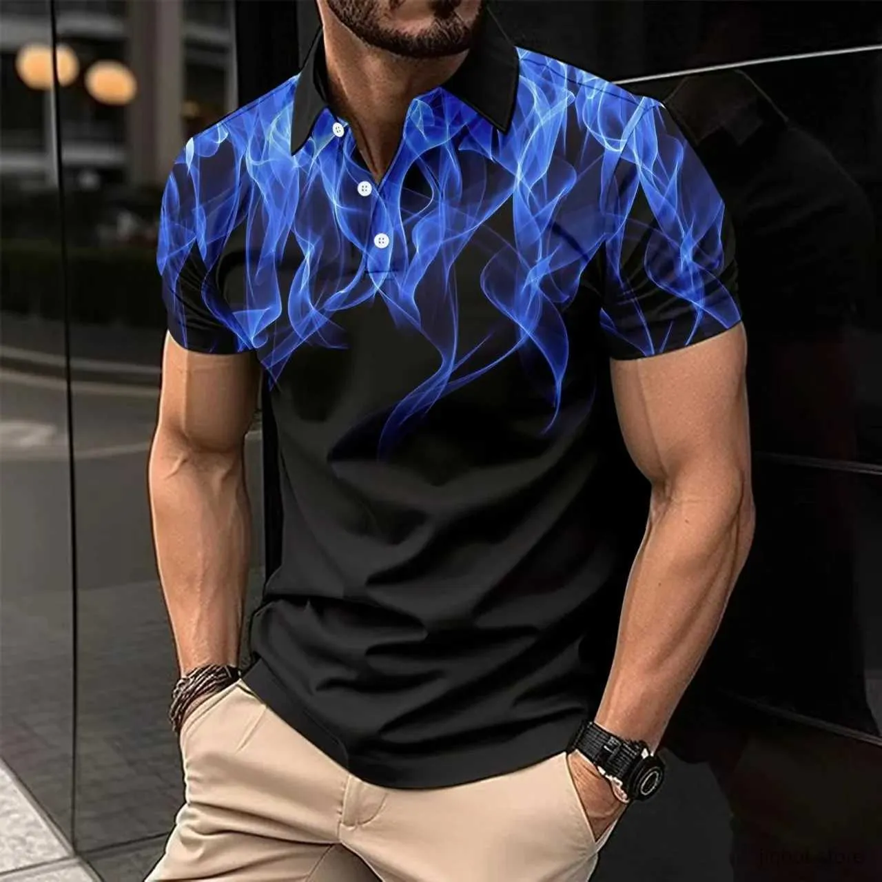 Herr t-shirts ny flamma polo skjorta herr topp t-shirt sommar trend knapp lapel vardagliga herrpolo skjorta