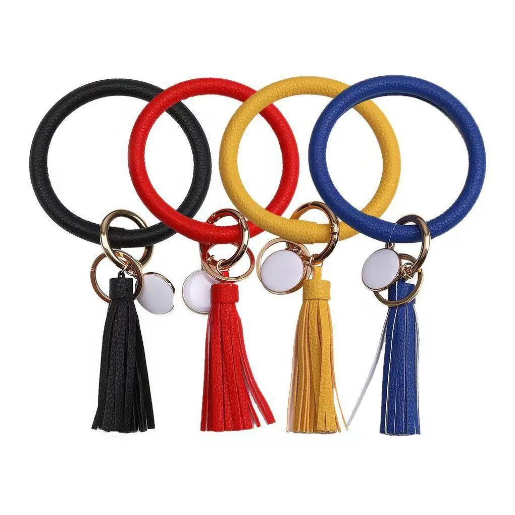 Charm Bracelets Charm Bracelets 4Pcs Leather Wristlet Keychain Round Key Ring Large Assel Chain Holder Bangle For Dhr8N Drop Delivery Dhnuc