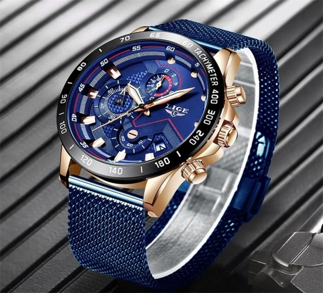 2022 Lige Blue Casual Mesh Belt Fashion Quartz Gold Watch Mens Watches Top Brand Luxury Waterproof Clock Relogio Masculino 2202253824428