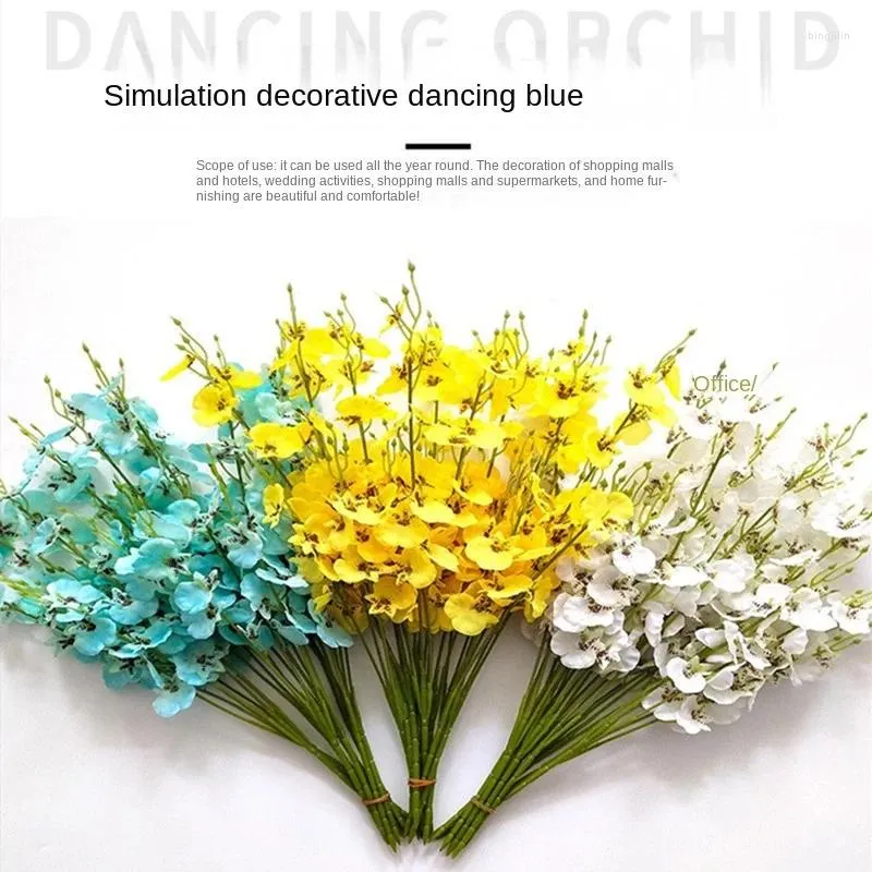 Dekorativa blommor Artificial Simulation Dancing Orchid Silk Flower Plastic Dry Yellow Head Phalaenopsis Home Decoration Bouquet