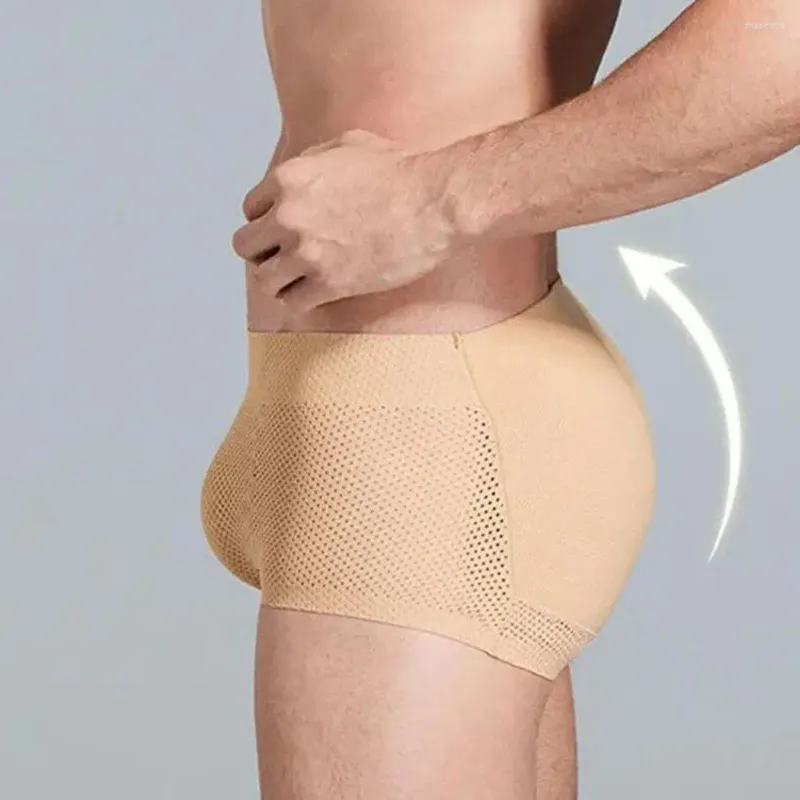 Underbyxor män shorts trosor förbättrar formen med mäns andningsbara bulift shaper underkläder mitten av sömlösa höftplatta för en komfort