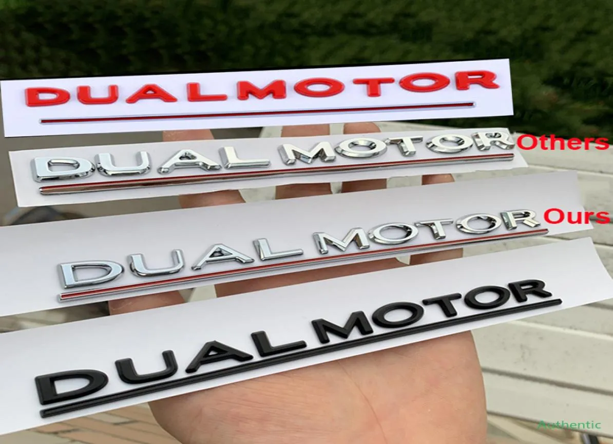 Emblema di lettere sottolineate a doppio motore per Tesla Model 3 Styling per auto che rimpide l'adesivo per babio ad alte prestazioni Chrome1670244