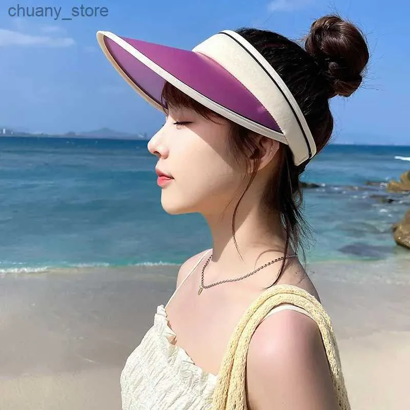 Visors UV Color Changing Sun Hat Female Summer Cycling Air Top Sun Protection Hat Outdoor Travel Face Cover Ultraviolet-Proof Sun Hat Y240417