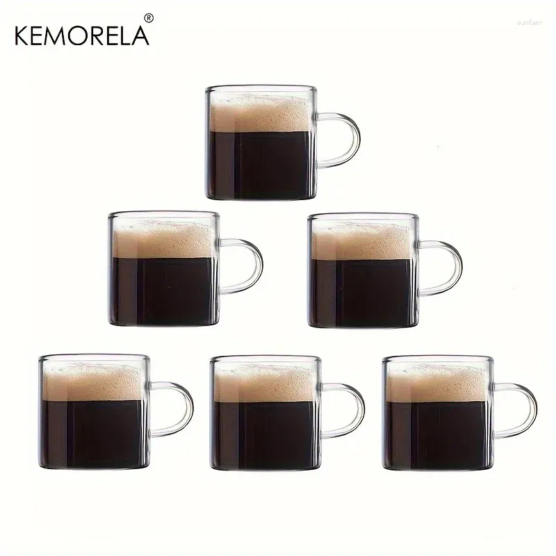 Wine Glasses KEMORELA 6PCS Espresso Cups 120ML 4OZ Glass Coffee With Handle For Or Cold Latte Tea Milk Juice Microwave Safe