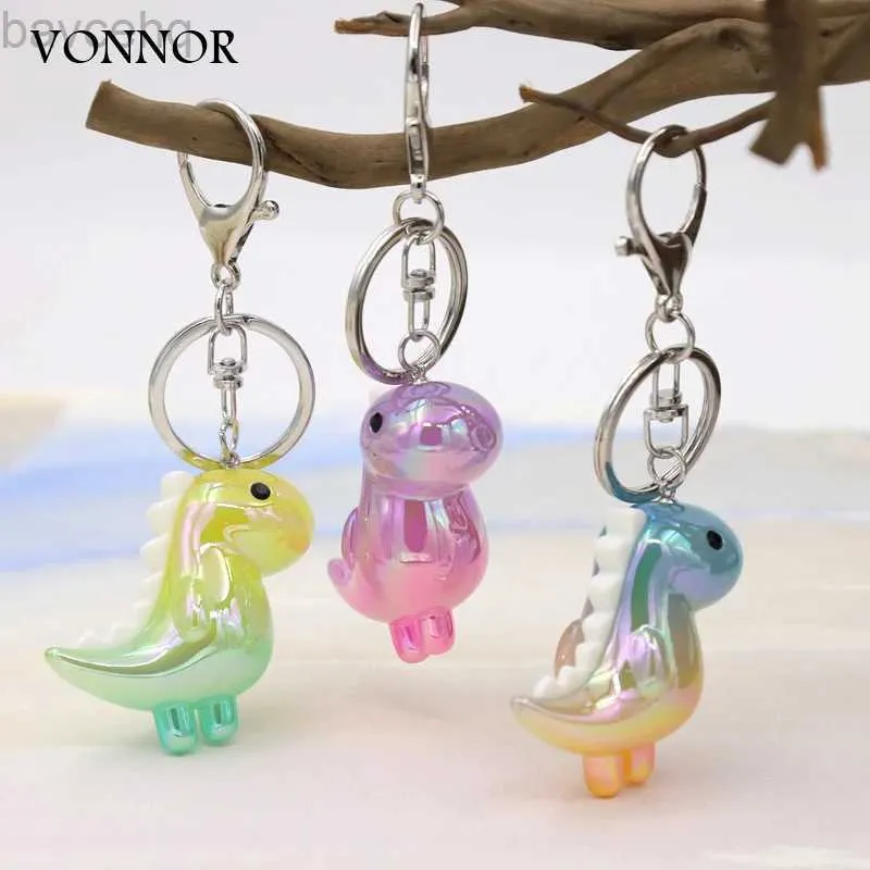 Keychains Lanyards Söt dinosaurie Keychain Ny trendig Gradient Färg Akryl Anime Cartoon Keychain Women Jewelry Boys Girls Gift D240417