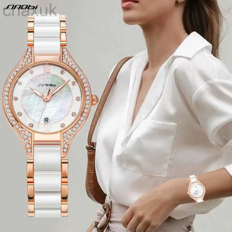 Montre-bracelets Sinobi Fashion Design Womans Watches Top Luxury Diamond Femmes Quartz Nouvelle Girl White Gift Horloge Relogio Feminino D240417