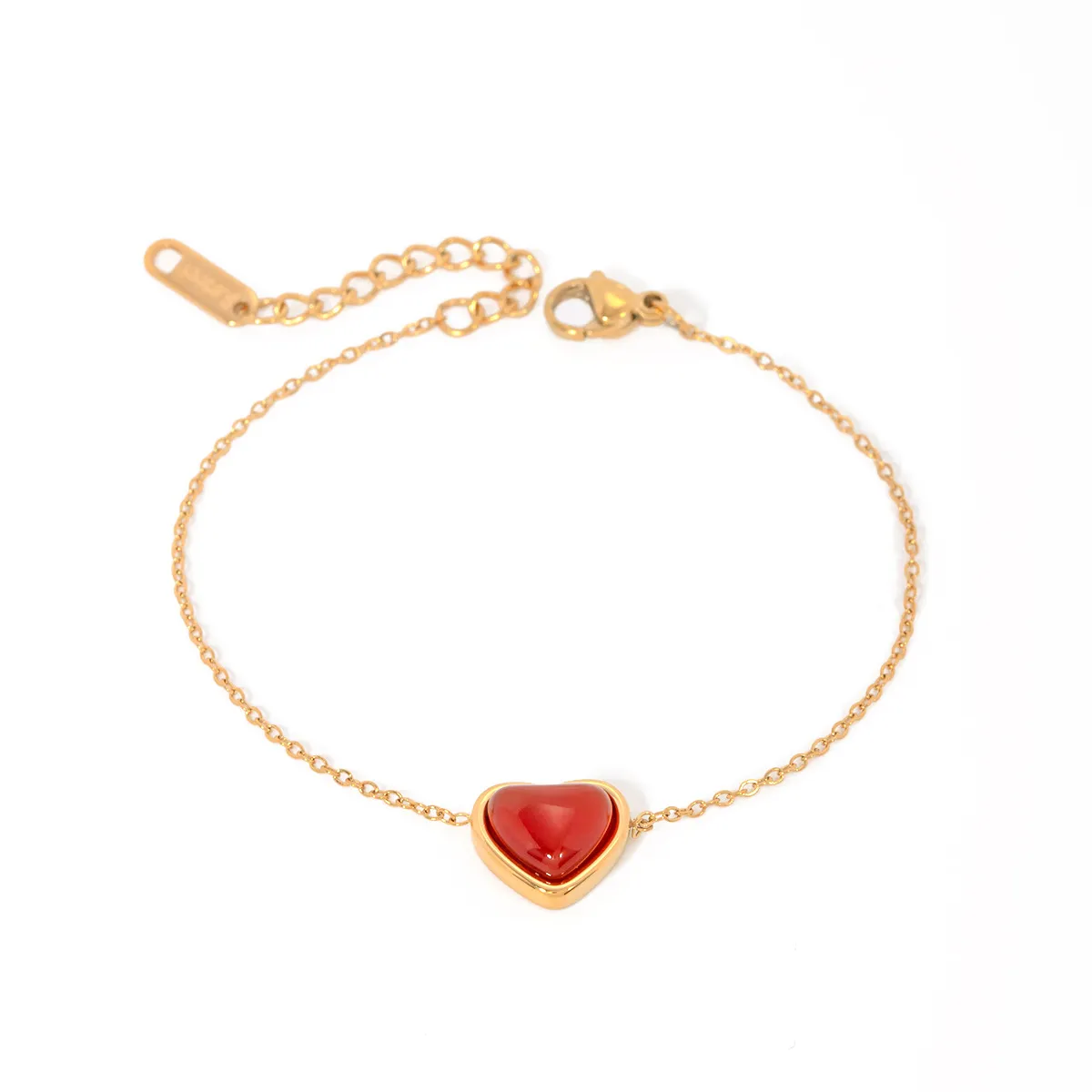 Neues Edelstahl 18K Gold-plattiert eingelegtes rotes Achat herzförmiges Armband für sich selbst Freundin und Mutter Bestes Geschenk kostenloser Versand