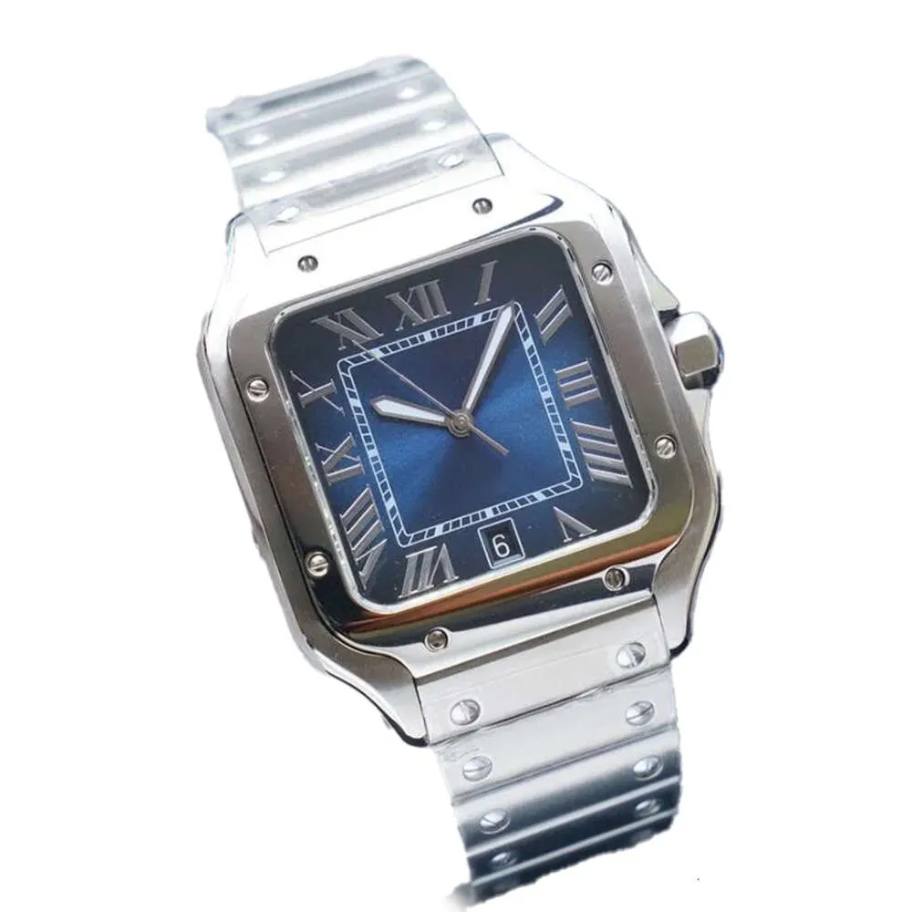 Heren Automatische mechanische beweging Kijk 40 mm 35 mm mode vierkante blauwe wijzerplaat roestvrijstalen metalen band casual horloges klok dames kijken montre de luxe