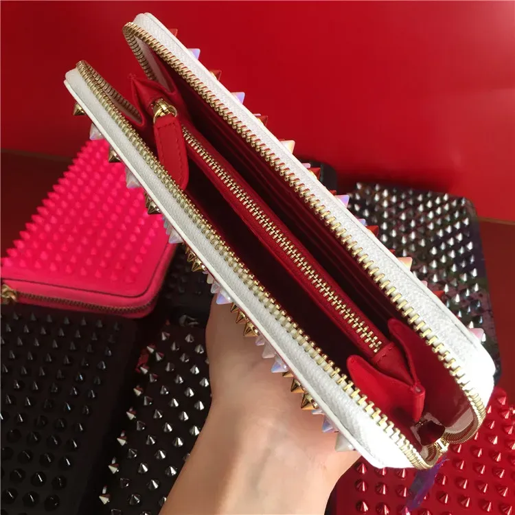 Style  wallets Panelled Spiked Clutch Women Patent Real Leather Mixed Color Rivets bag Clutches Lady Long Purses with Spikes Men bags