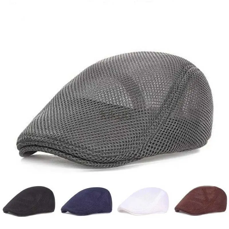 Ja6p Berets 1PC New Summer Hollow Mesh Sun Hat Classic Solid Color Beret Men and Women Universal Hats Outdoor Sports Cap D240418